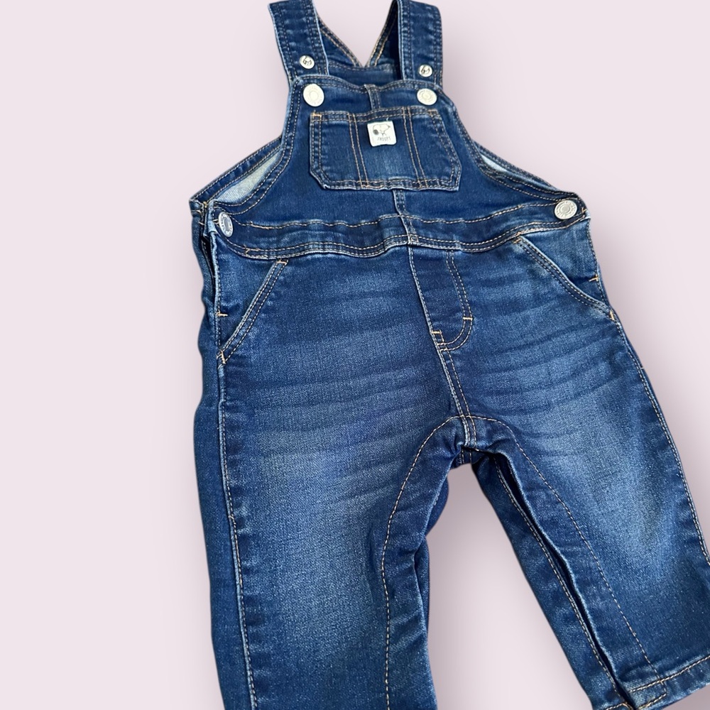 H&M Dark Wash Blue Denim Baby Snoopy Overalls Size 6 Months - Picture 2 of 7
